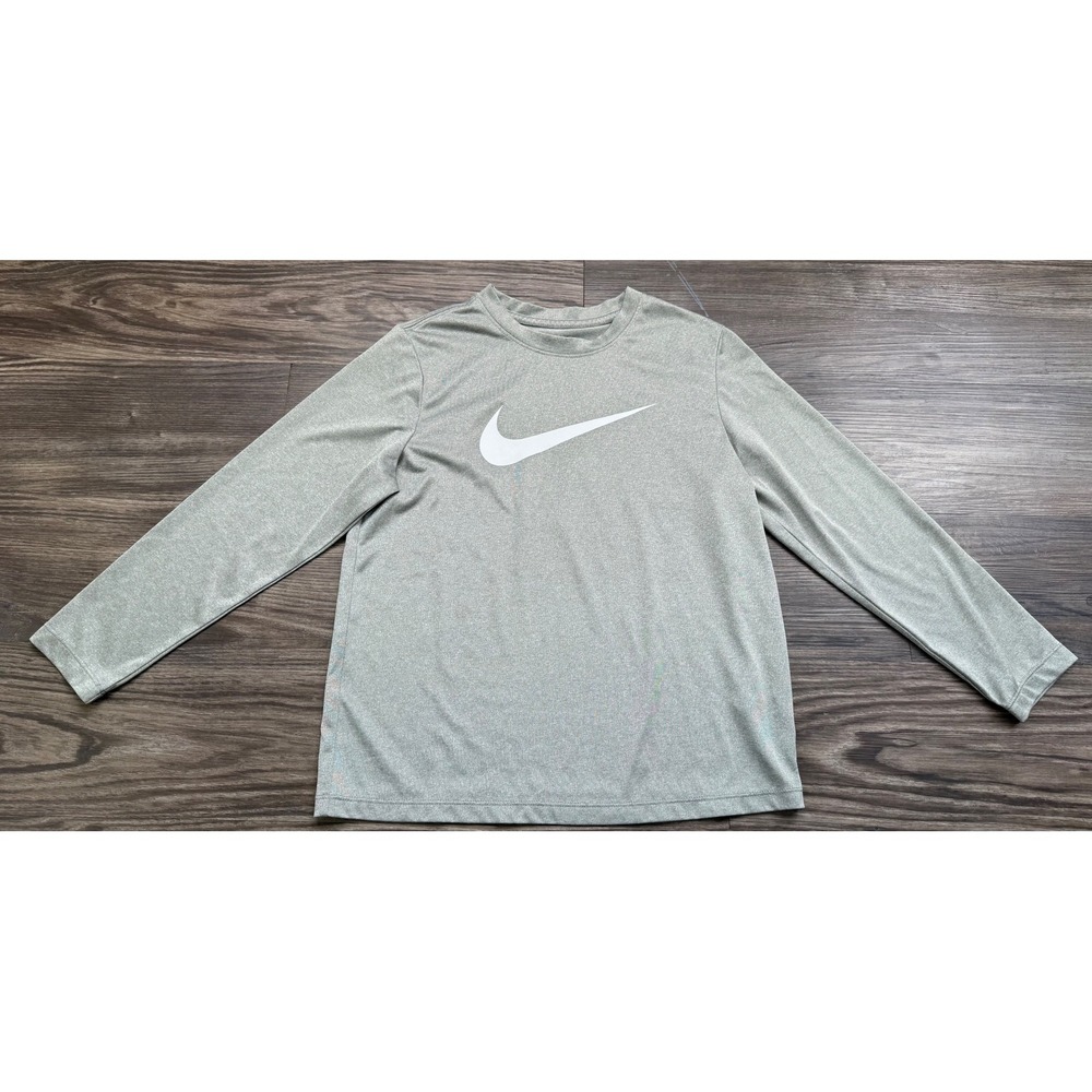 Nike Kids Dri-FIT Long Sleeve Swoosh Athletic Perf Tee Heather Gray Small pls S+
